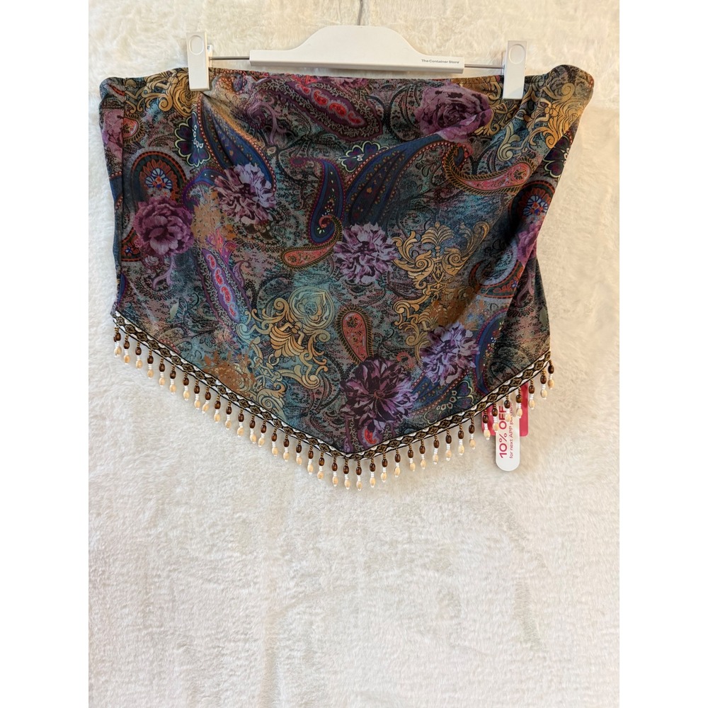 Romwe Paisley Floral Beaded Fringe Tube Top Women Medium Strapless Boho NWT